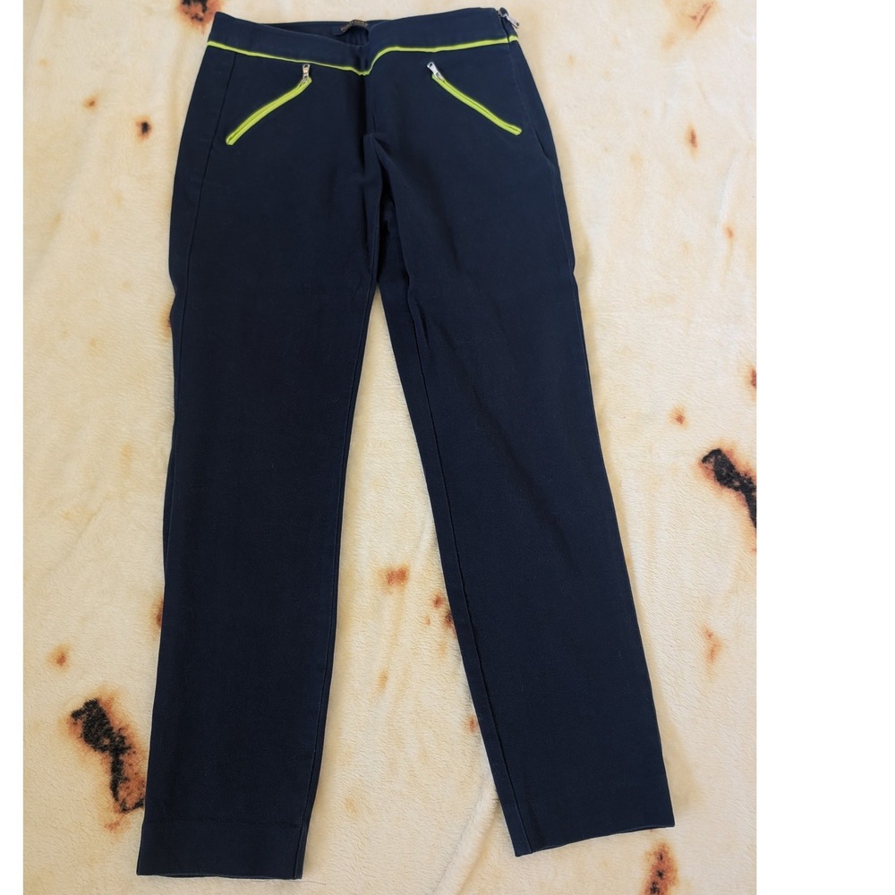 Polo Golf Ralph Lauren Navy Blue Lime Green Trim Side Zip Trousers‎ Pants Size 2